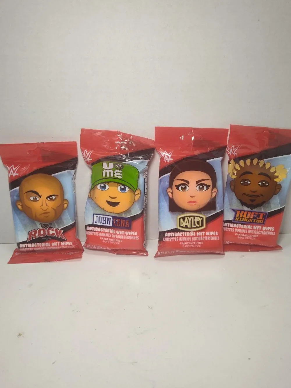 WWE Antibacterial Wet Wipes Lot of 4 John Cena, Rock, Bayley, Kofi New/Sealed